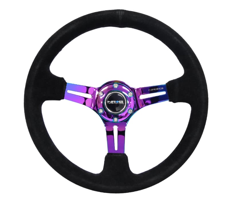 NRG Reinforced Steering Wheel 350mm 3in Deep Black Suede Black Stitch