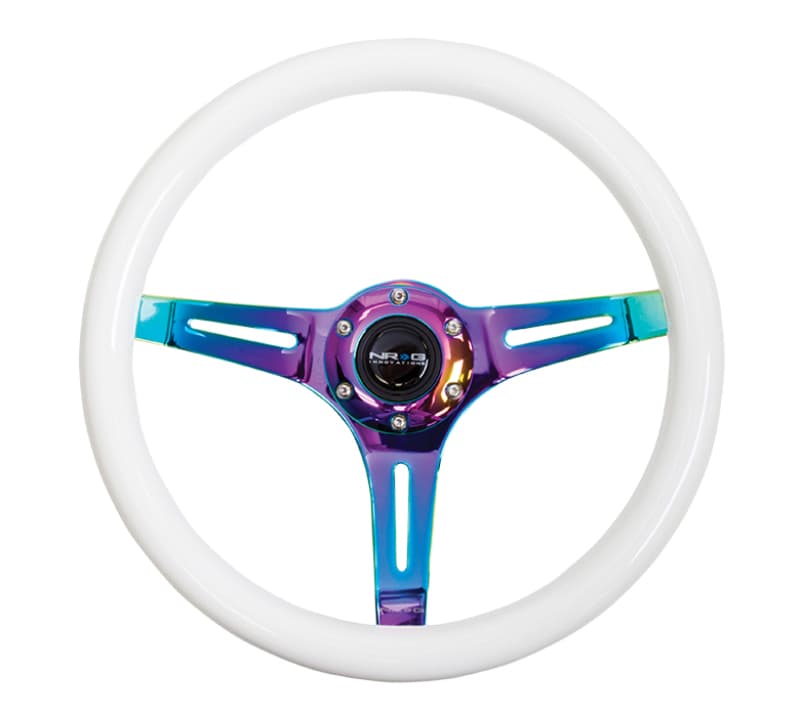 NRG Steering Wheel for Universal 350mm Classic Wood Grain Glow Green Grip Neo...