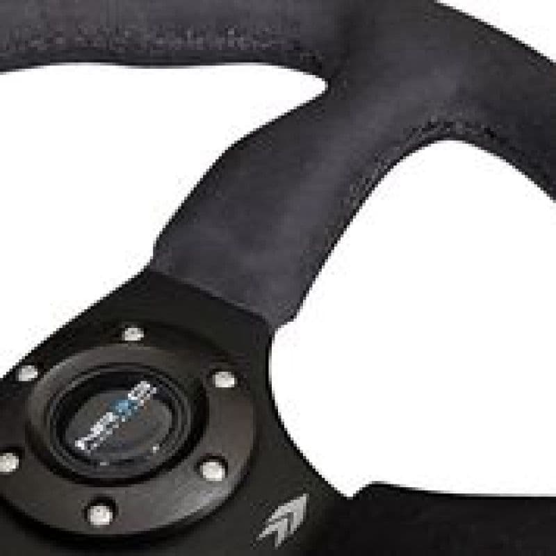NRG Reinforced Steering Wheel 350mm 2.5in Deep Black Alcantara Grip - Image 2
