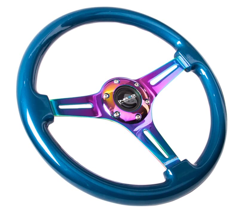 NRG Steering Wheel Classic Wood Grain 350mm Blue Pearl for Chevy C6 - Image 2