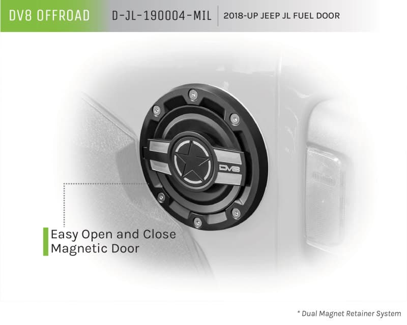 DV8 Offroad Fuel Door for Jeep JL CNC Machined Aluminum Dual Magnet Retainer - Image 3