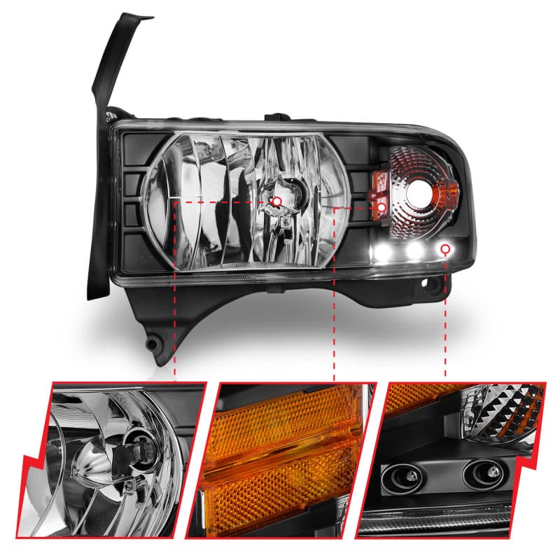 ANZO Crystal Headlights for Ram Models Clear Lens Black Housing Pair LED - Image 4
