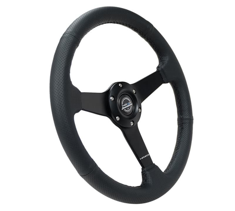 NRG Sport Steering Wheel 350mm 1.5in Deep Black Leather Matte Black Spokes - Image 2