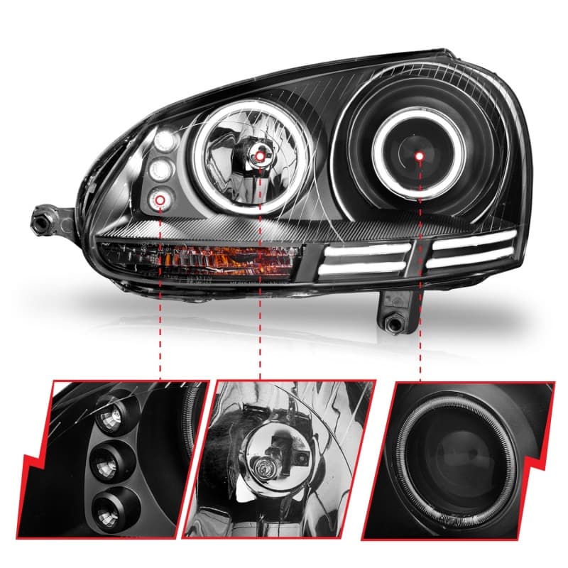 ANZO Projector Headlight Set for Non HID Models Pair Clear Lens Black Housing - Image 4