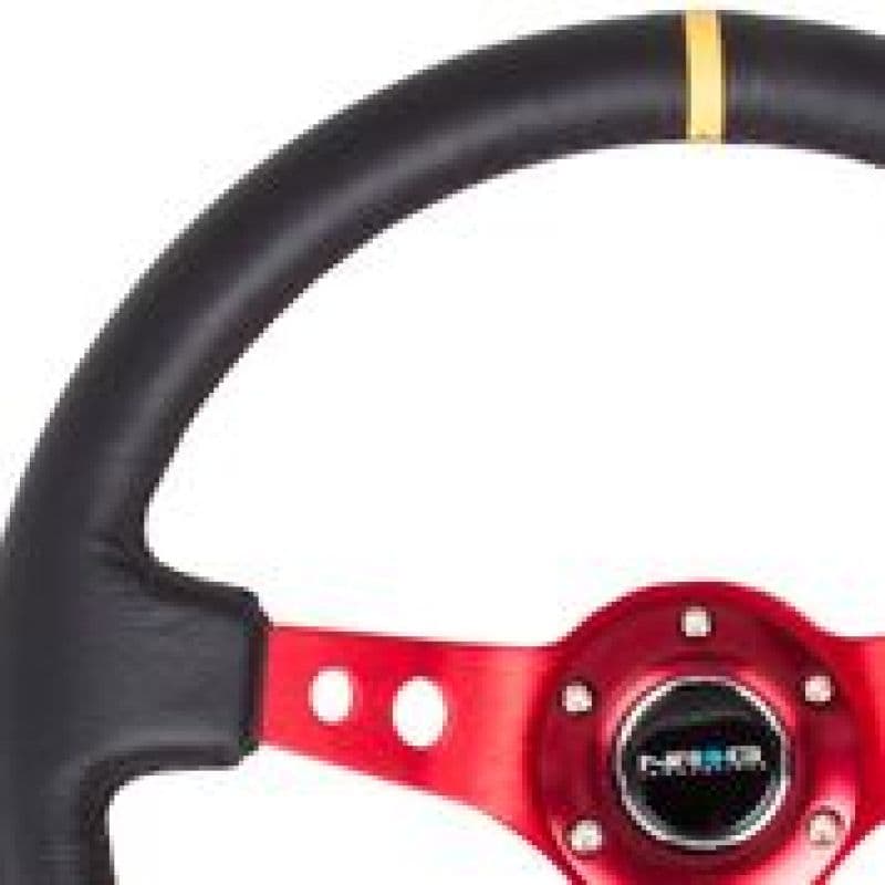 NRG Reinforced Steering Wheel 350mm 3in Deep Black Leather Red Spokes