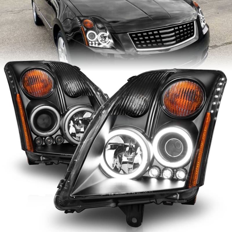 ANZO Projector Headlights for Chevy C6 Pair Clear Lens Black Housing Halo