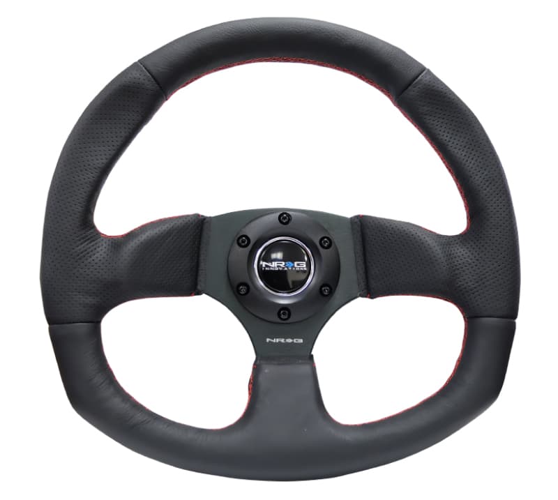 NRG Reinforced Steering Wheel 320mm Horizontal 330mm Vertical Leather Red Sti...