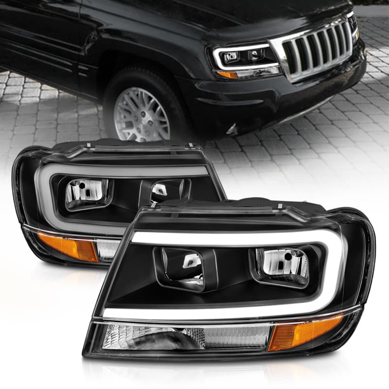 ANZO Crystal Headlights Set for Chevy C6 Clear Lens Black Housing 2pc