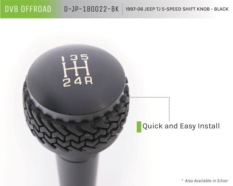 DV8 Offroad Shift Knob for 1997-06 Jeep TJ Billet Aluminum Tired Tread Grip - Image 5