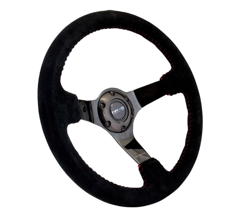 NRG Reinforced Steering Wheel 350mm 3in Deep Black Suede Red Stitch Black 3-S... - Image 2