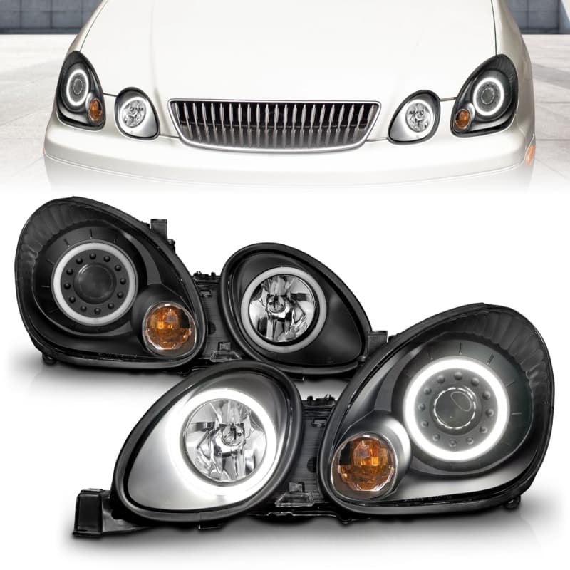 ANZO Projector Headlights for 4Dr Non HID Models Pair Clear Lens Black Housing