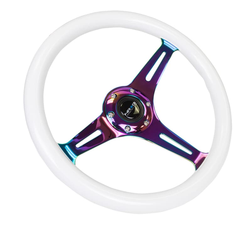 NRG Steering Wheel for Universal 350mm Classic Wood Grain Glow Green Grip Neo... - Image 3