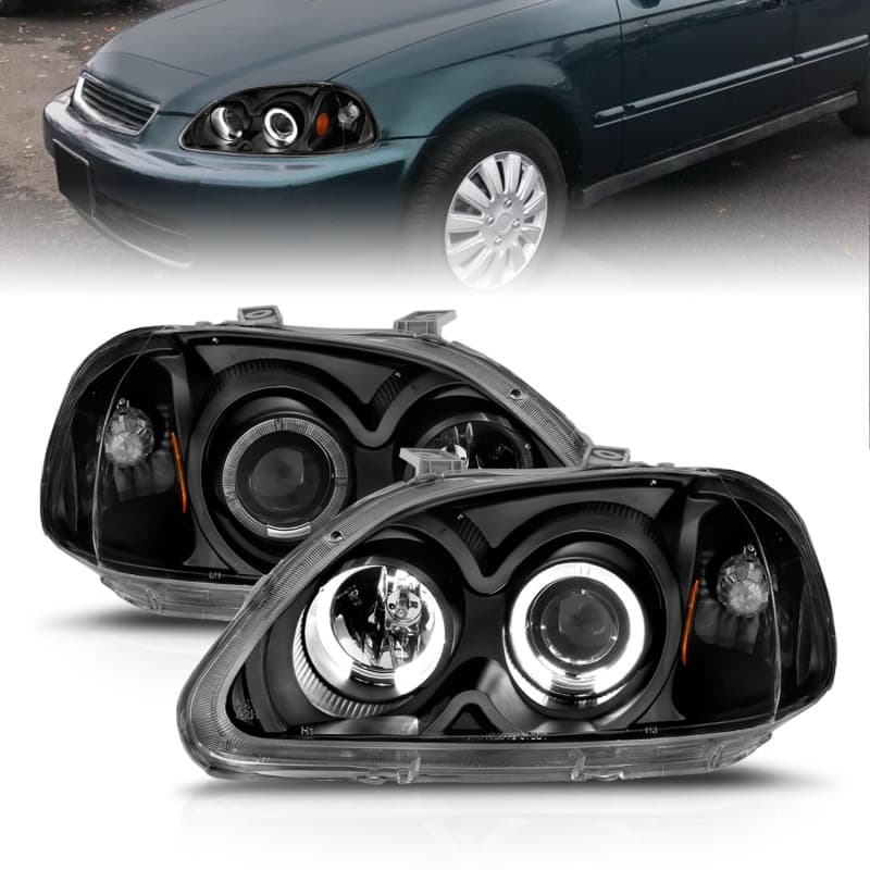 ANZO Projector Headlights for Chevy C6 Pair Clear Lens Black Housing Halo