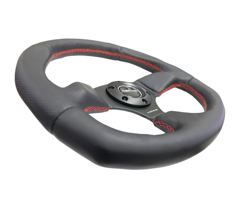 NRG Reinforced Steering Wheel 320mm Horizontal 330mm Vertical Leather Red Sti... - Image 4