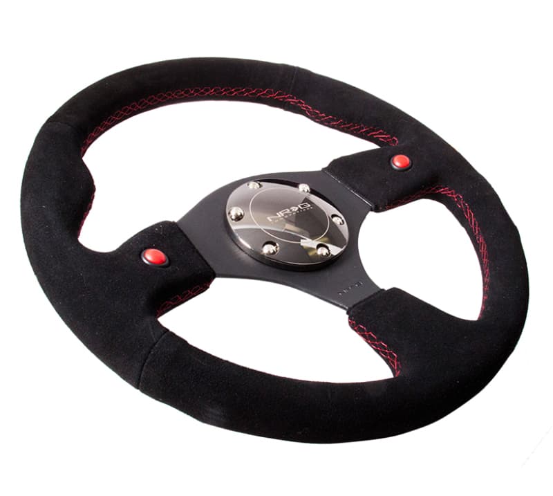 NRG Reinforced Steering Wheel 320mm Black Suede Dual Buttons - Image 2