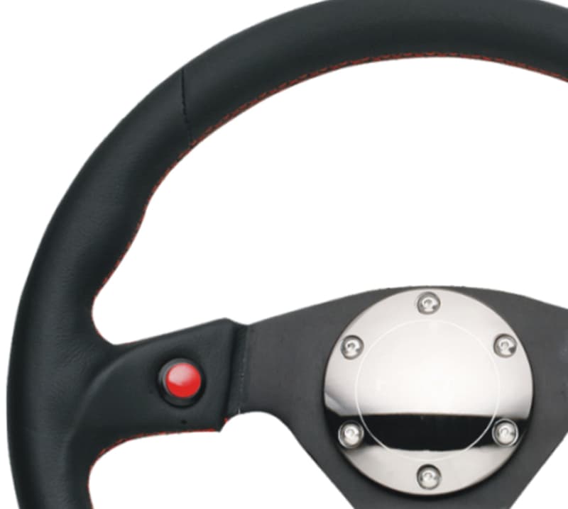NRG Reinforced Steering Wheel 320mm Black Leather w/Dual Buttons - Image 4