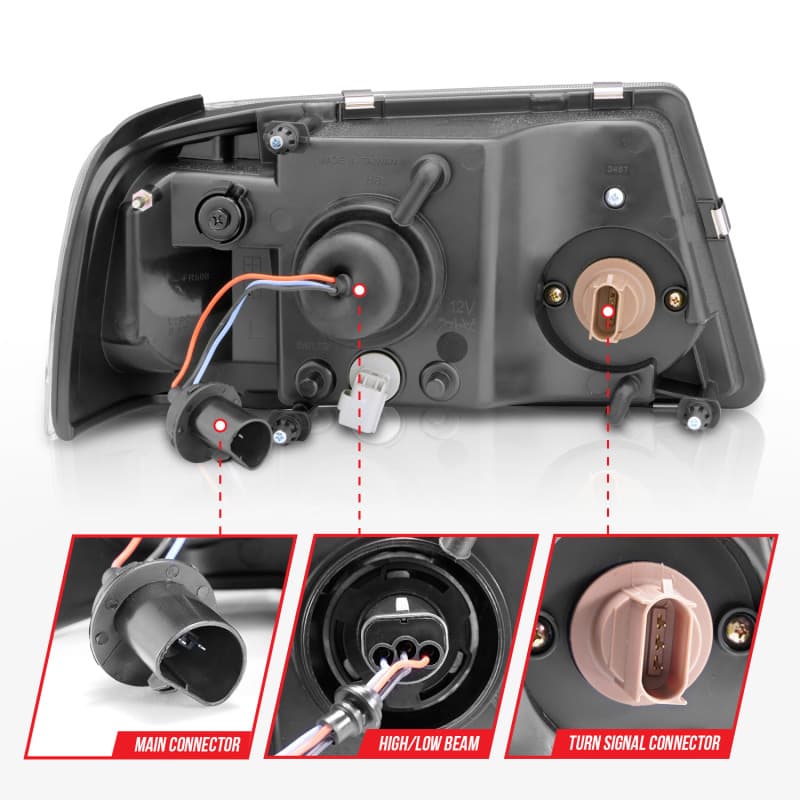 ANZO Crystal Headlights Set Clear Lens Black Housing Not for Sealed Beam - Image 4