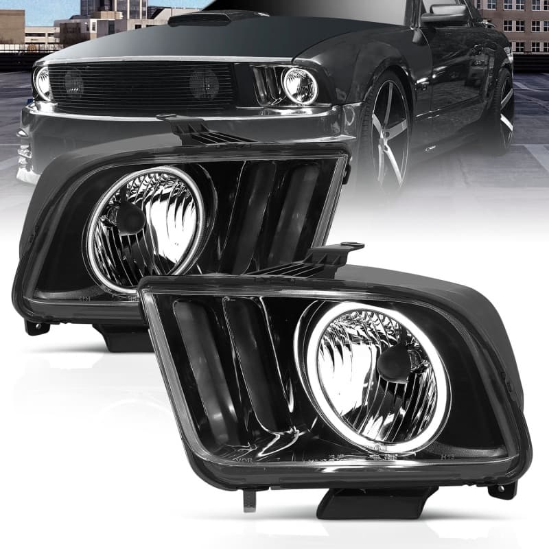 ANZO Crystal Headlights for Non HID Models Pair w/Halo Clear Lens Black Housing