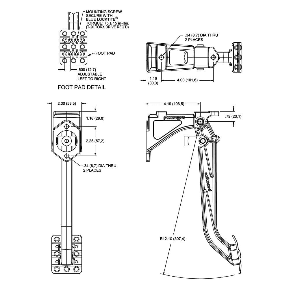 Wilwood Brake and Clutch Pedal Assembly Aluminum 7:1 Ratio Swing Mount - Image 3