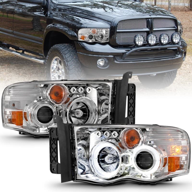 ANZO Projector Headlights with Halo Clear Amber Lens Chrome Housing Pair