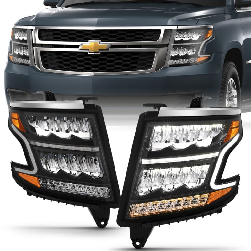 ANZO LED Projector Headlights for Chevy C6 Crystal Clear Lens Black Housing Pair - Image 4