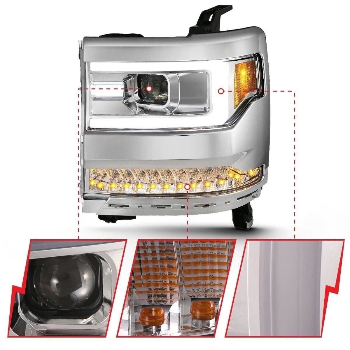 ANZO Projector Headlight Set for Chevy C6 Clear Lens Chrome Housing Pair - Image 5