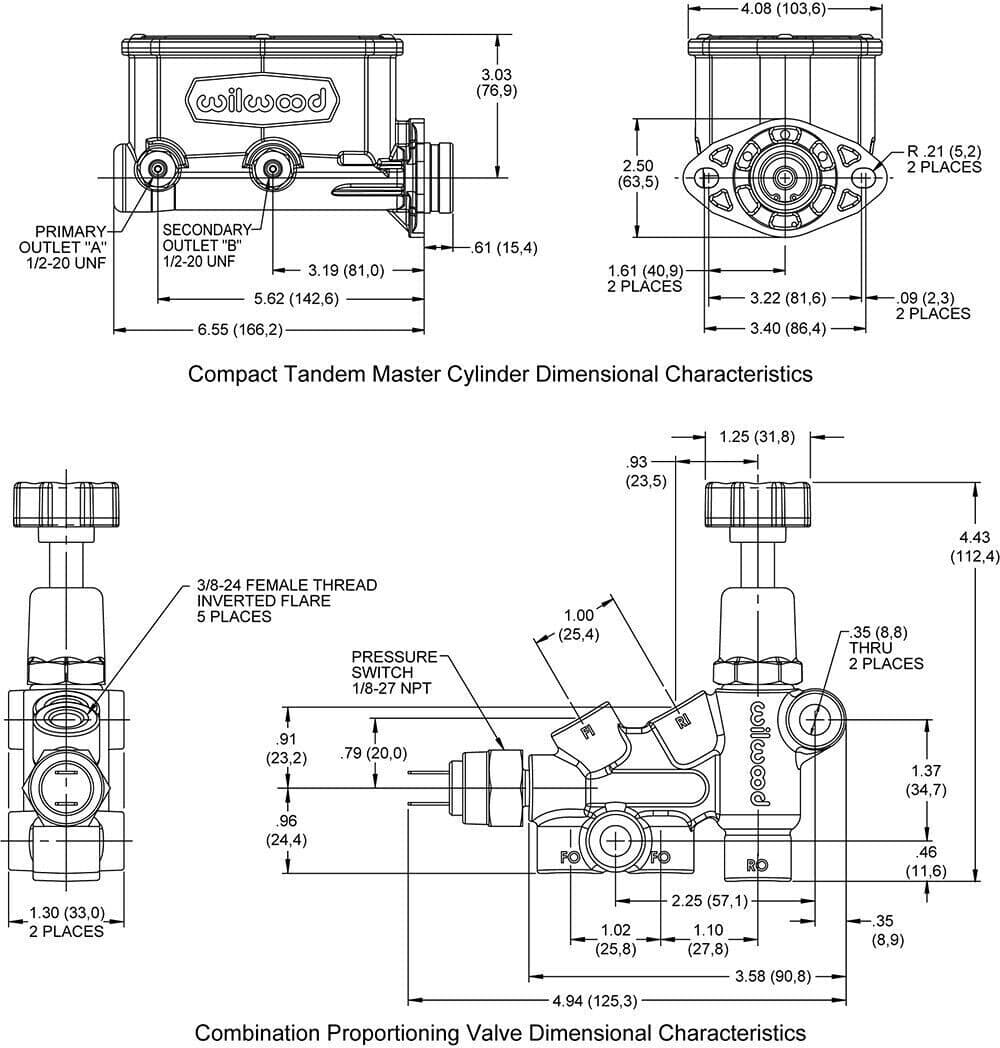 Wilwood Compact Tandem Master Cylinder 1in Bore with Bracket and Valve - Image 2