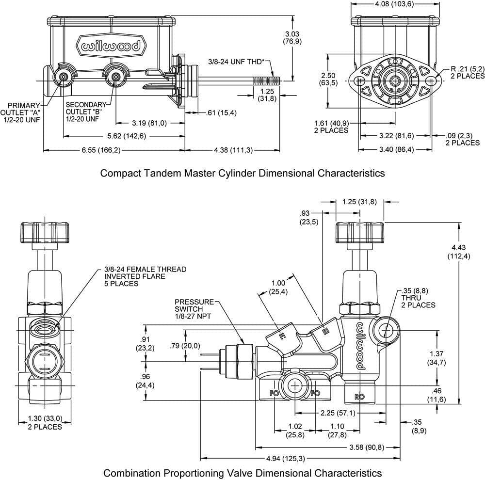 Wilwood Compact Tandem Master Cylinder 7/8in Bore with Bracket and Valve - Image 2