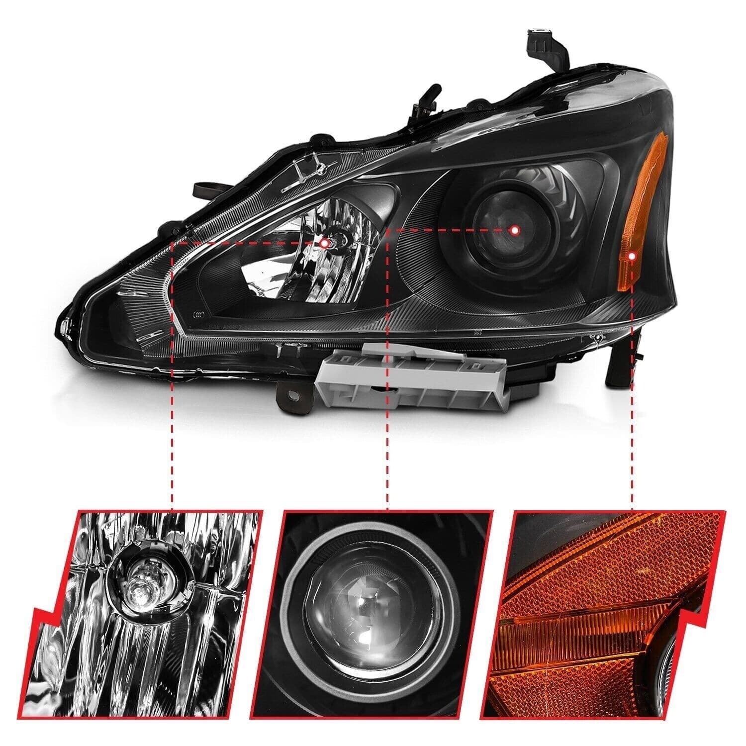 ANZO Projector Headlight Set for Chevy C6 Clear Lens Chrome Housing Pair - Image 4