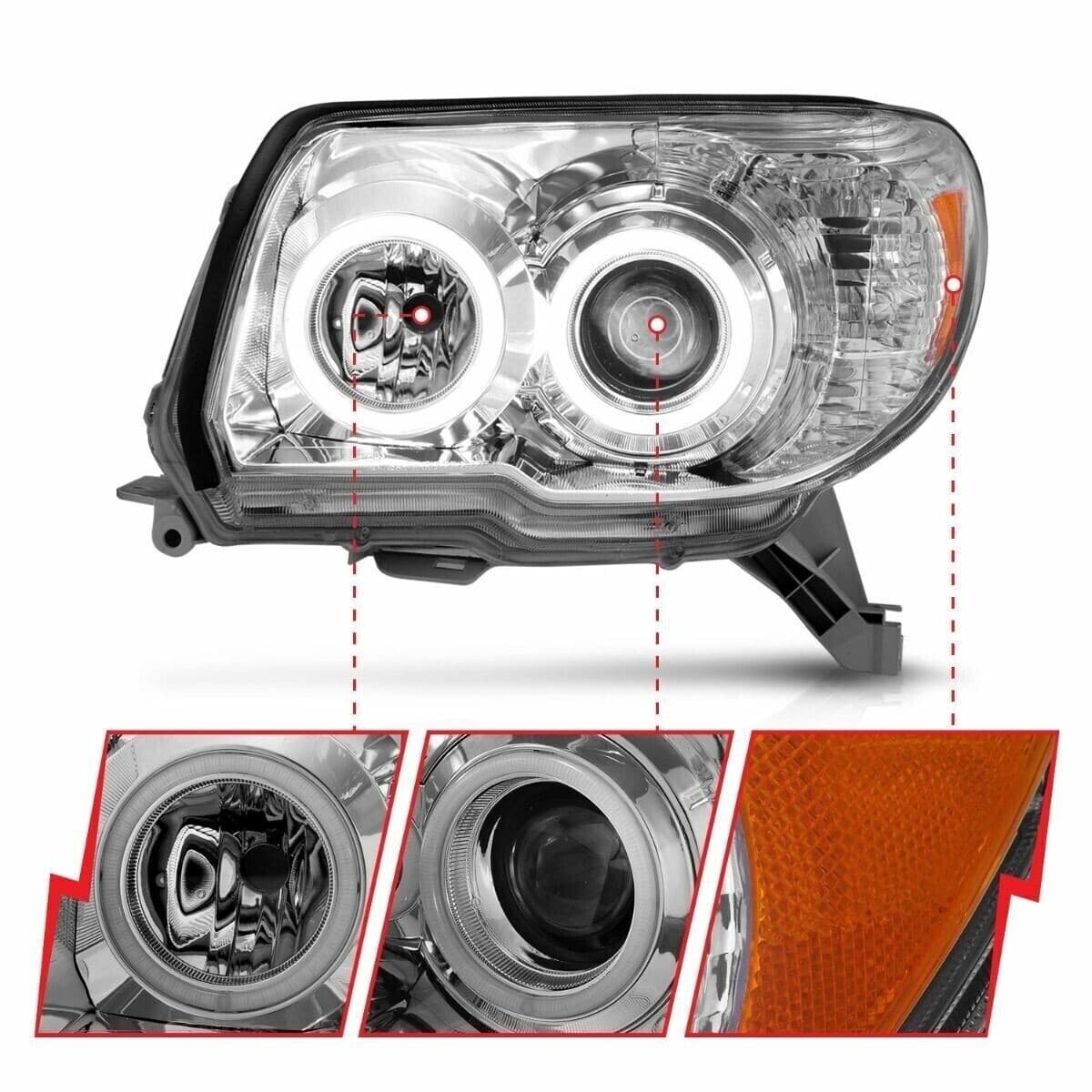 ANZO Projector Headlight Set for Chevy C6 with Halo Clear Lens Chrome Housing - Image 5