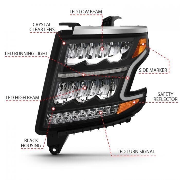 ANZO LED Projector Headlights for Chevy C6 Crystal Clear Lens Black Housing Pair - Image 4